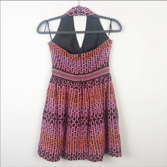 TRINA TURK | Silk Halter Dress Black Pink Orange 2 - Picture 6 of 8